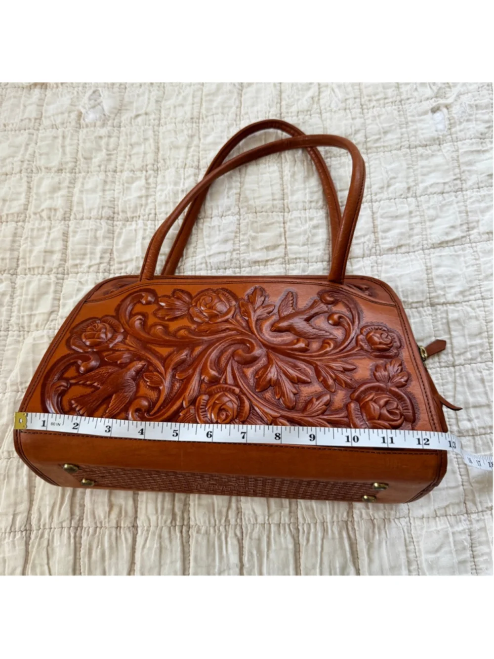 Hand Tooled Leather Purse From Mexico • Intricate Rose and Bird Designs